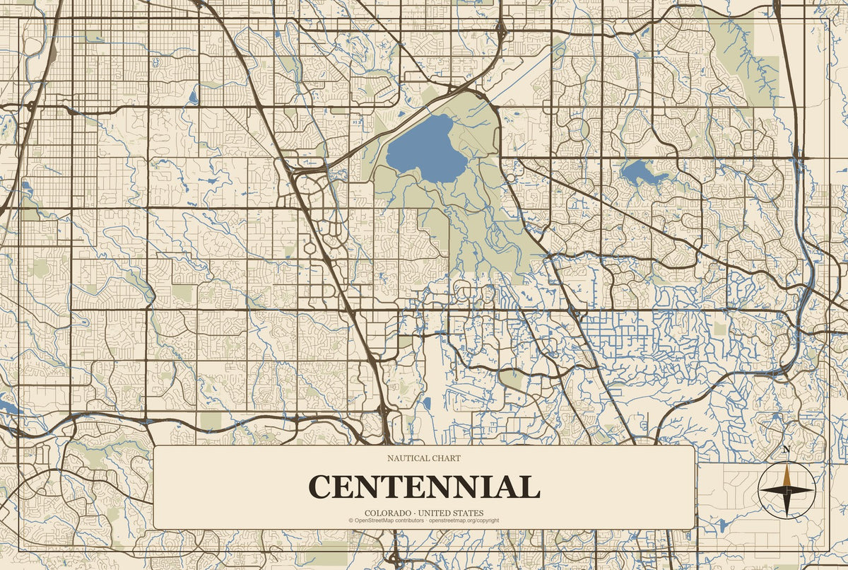 Centennial, Colorado City Map Aluminum Sign in Heritage Nautical style