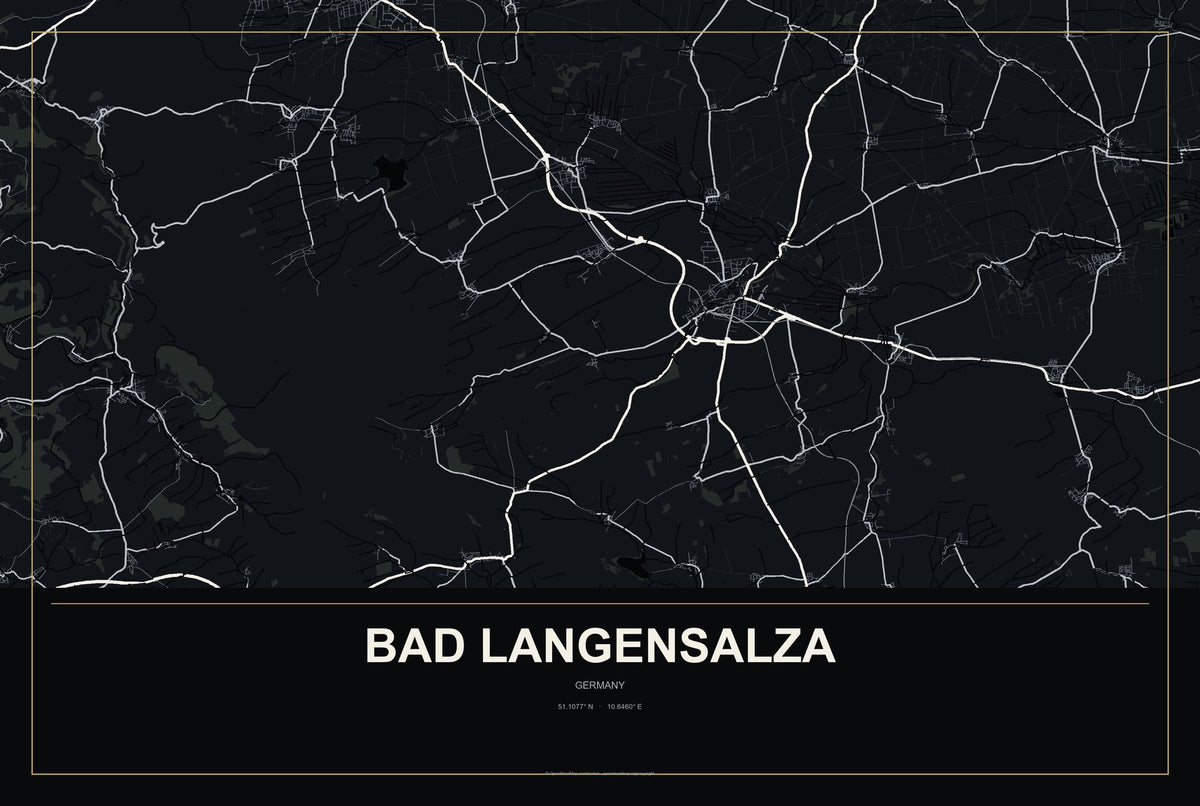 Bad Langensalza, Germany City Map Aluminum Sign in Metropolitan Noir style