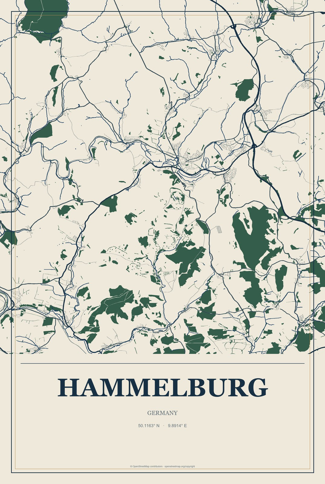 Hammelburg, Germany City Map Aluminum Sign in Coastal Cutout style
