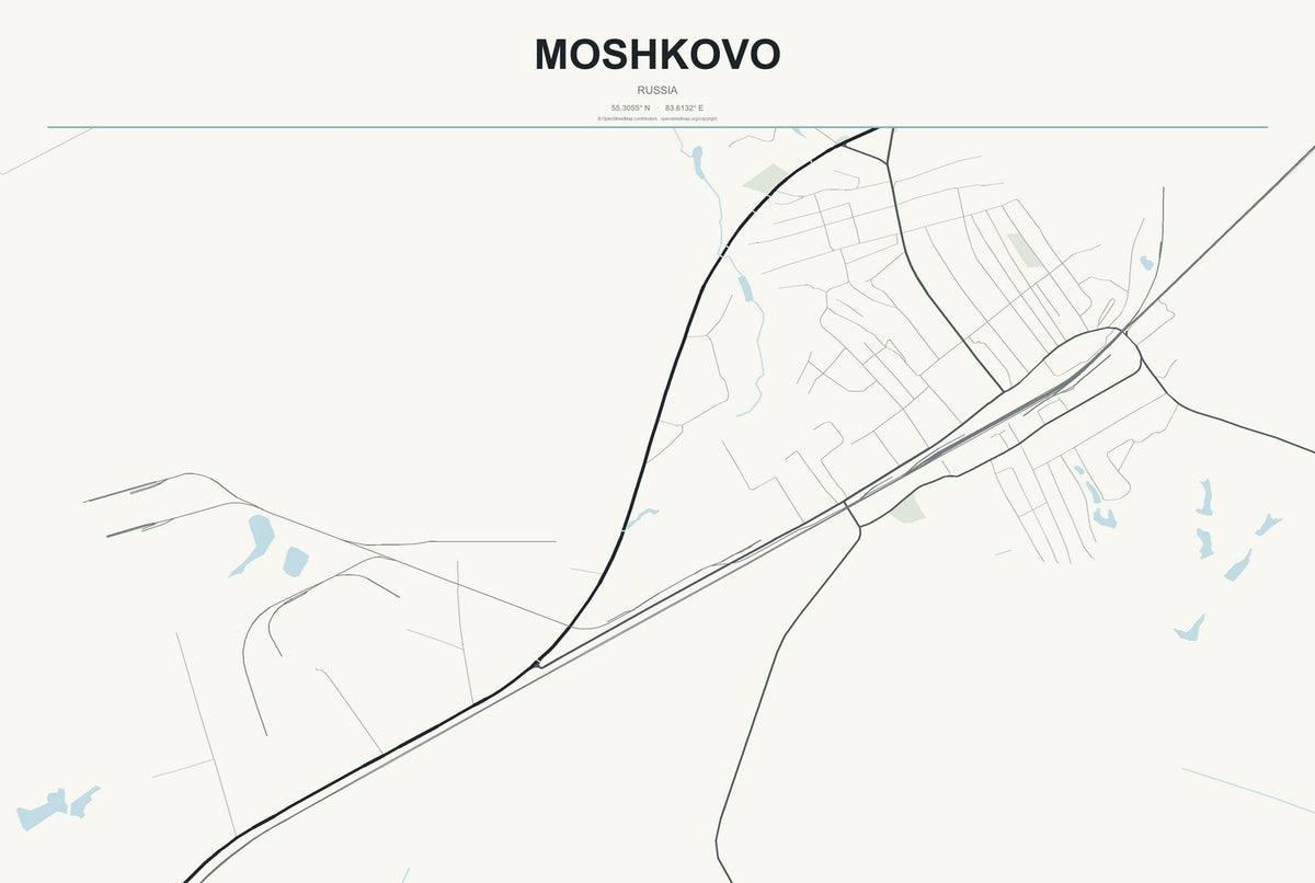 Moshkovo, Russia City Map Aluminum Sign in Headline Atlas style
