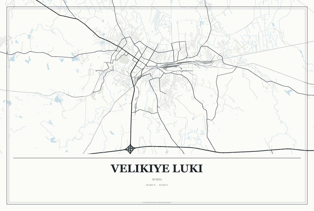 Velikiye Luki, Russia City Map Aluminum Sign in Gallery Air style