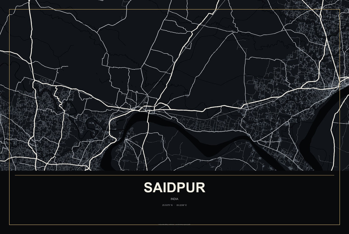 Saidpur, India City Map Aluminum Sign in Metropolitan Noir style