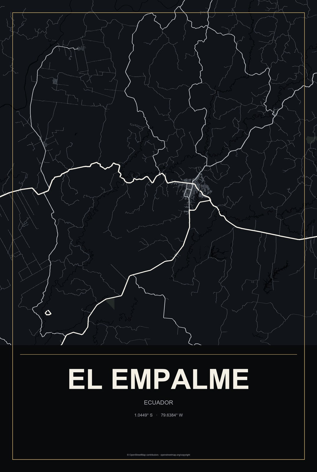El Empalme, Ecuador City Map Aluminum Sign in Metropolitan Noir style