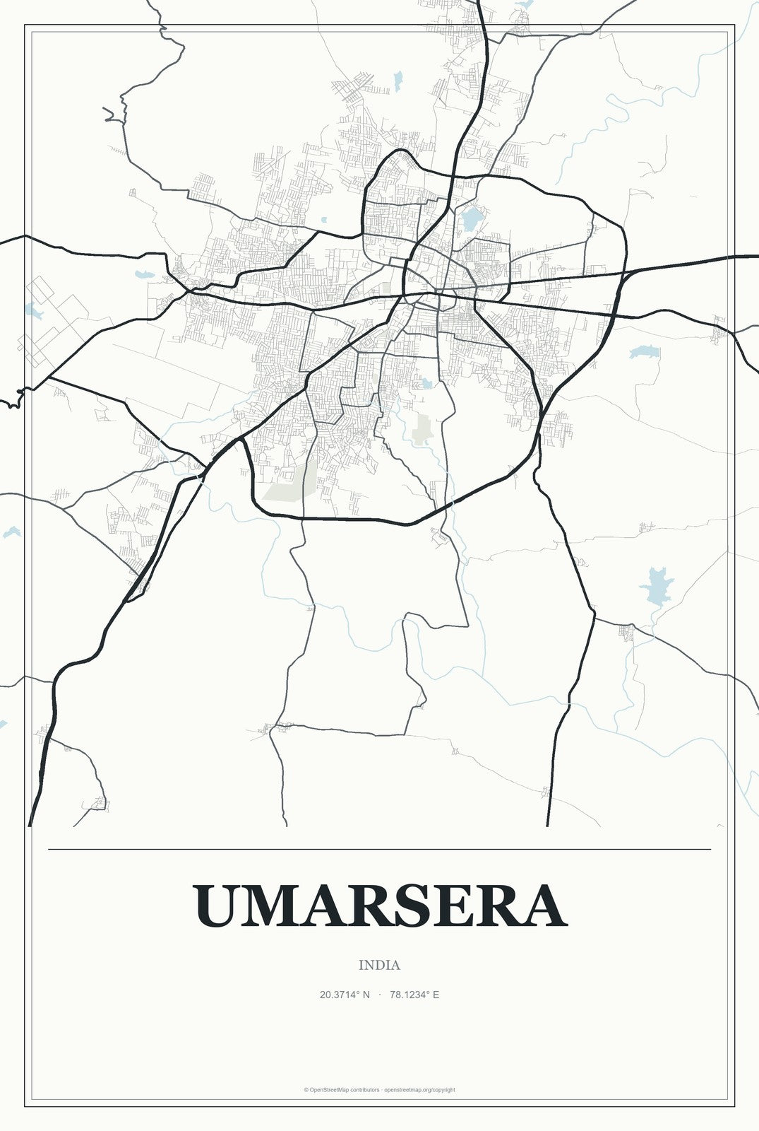 Umarsera, India City Map Aluminum Sign in Gallery Air style