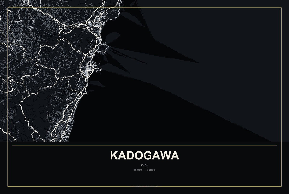 Kadogawa, Japan City Map Aluminum Sign in Metropolitan Noir style