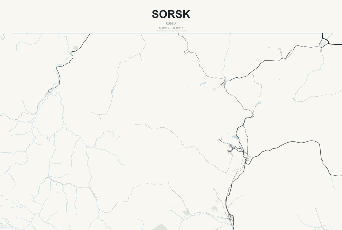 Sorsk, Russia City Map Aluminum Sign in Headline Atlas style