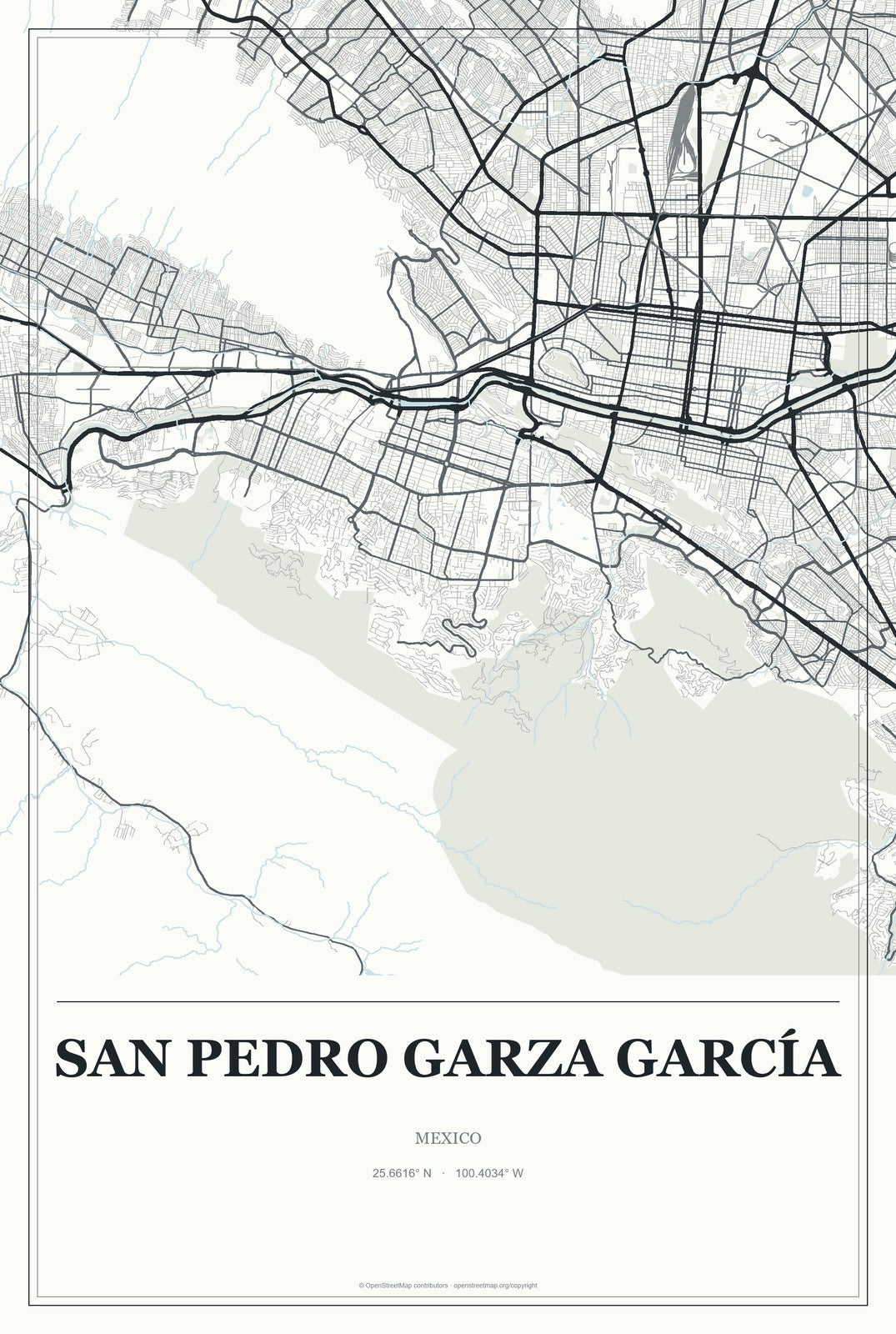 San Pedro Garza García, Mexico City Map Aluminum Sign in Gallery Air style