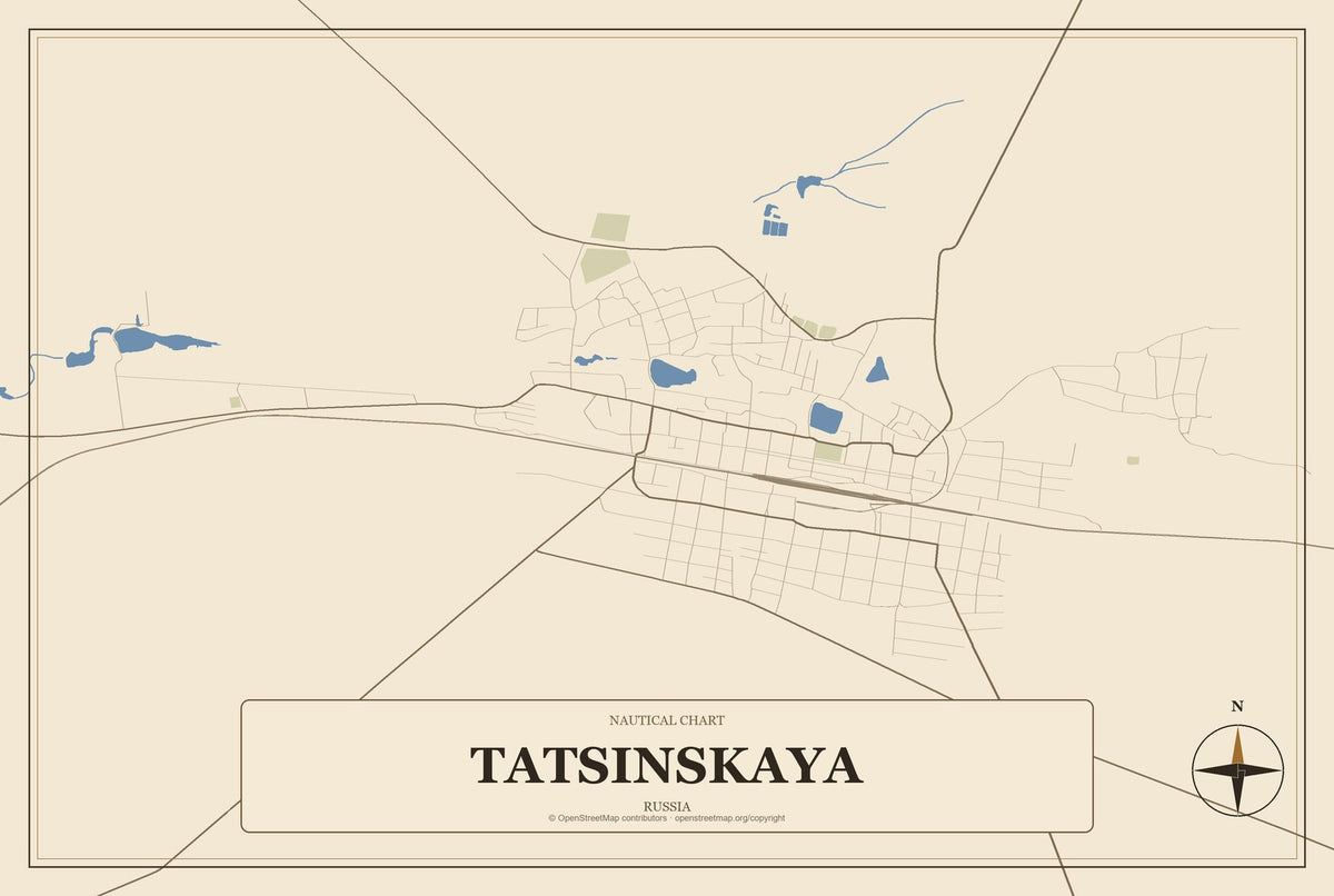 Tatsinskaya, Russia City Map Aluminum Sign in Heritage Nautical style