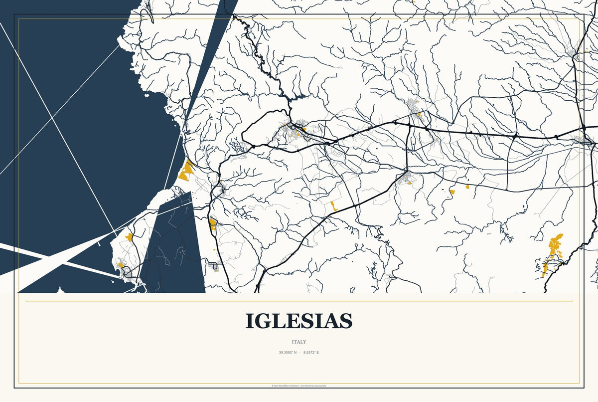 Iglesias, Italy City Map Aluminum Sign in Citrine Modern style