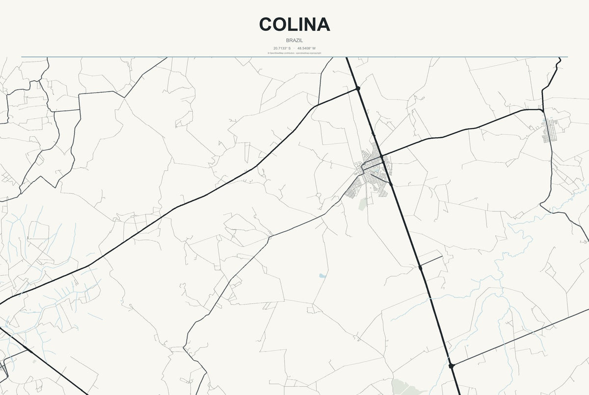 Colina, Brazil City Map Aluminum Sign in Headline Atlas style