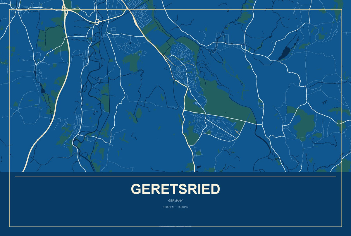 Geretsried, Germany City Map Aluminum Sign in Harbor Cobalt style