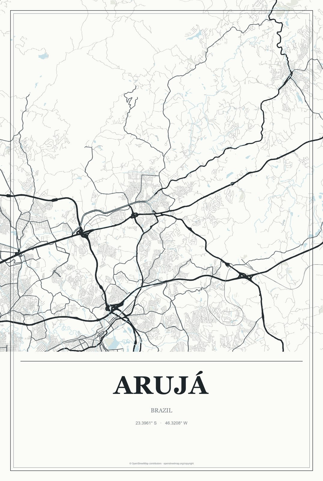 Arujá, Brazil City Map Aluminum Sign in Gallery Air style
