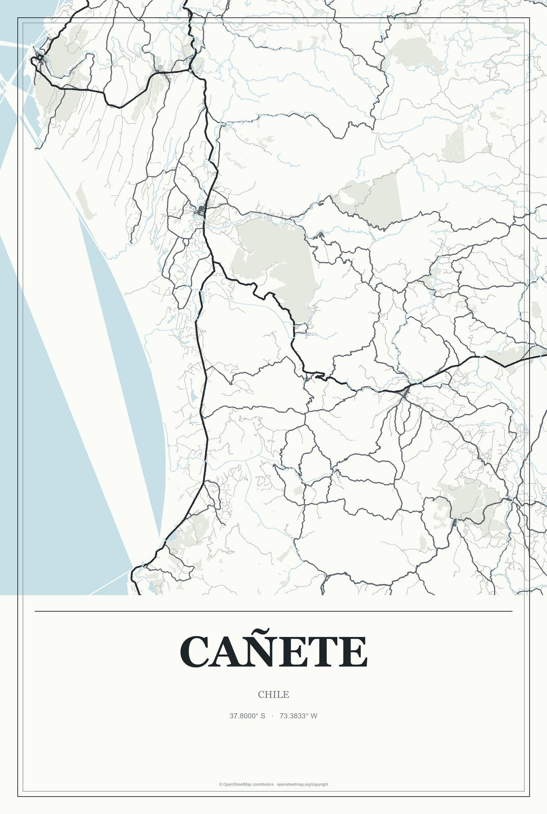 Cañete, Chile City Map Aluminum Sign in Gallery Air style