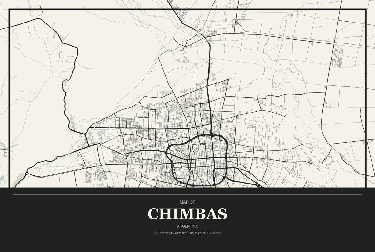 Chimbas, Argentina City Map Aluminum Sign in Museum Plaque style