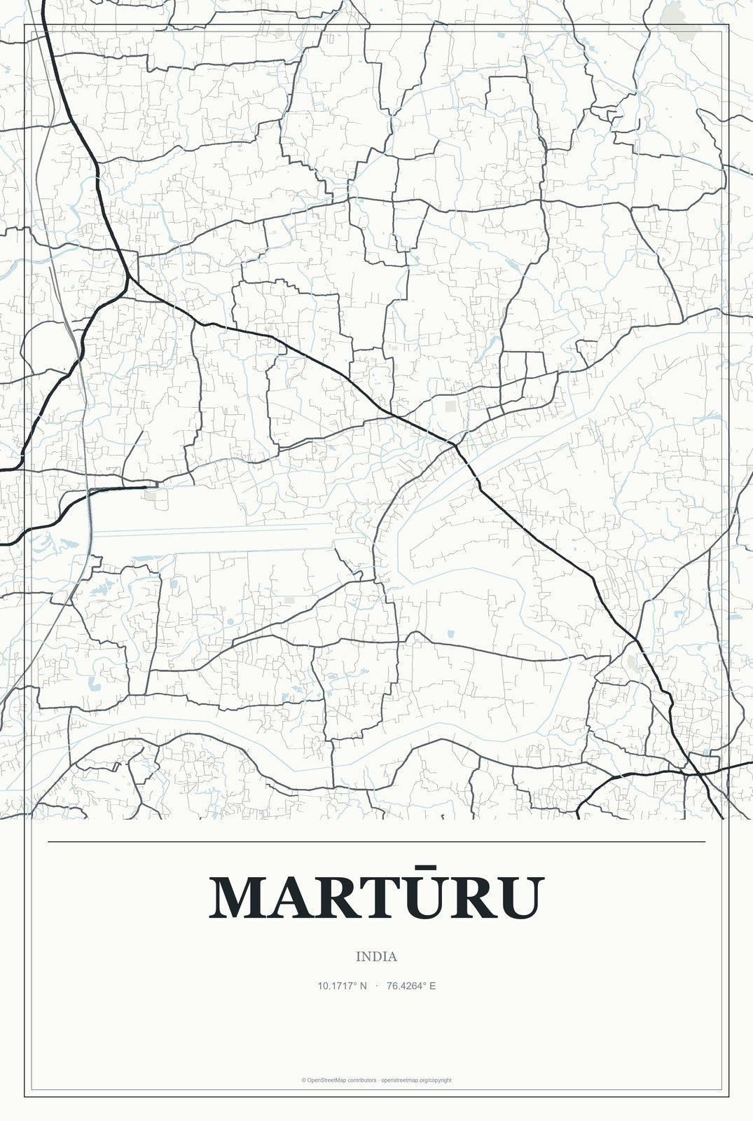 Martūru, India City Map Aluminum Sign in Gallery Air style