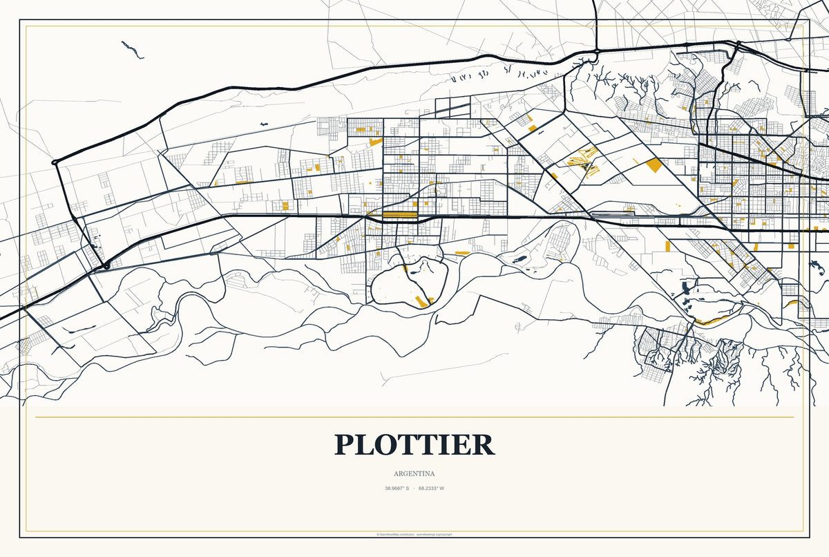 Plottier, Argentina City Map Aluminum Sign in Citrine Modern style