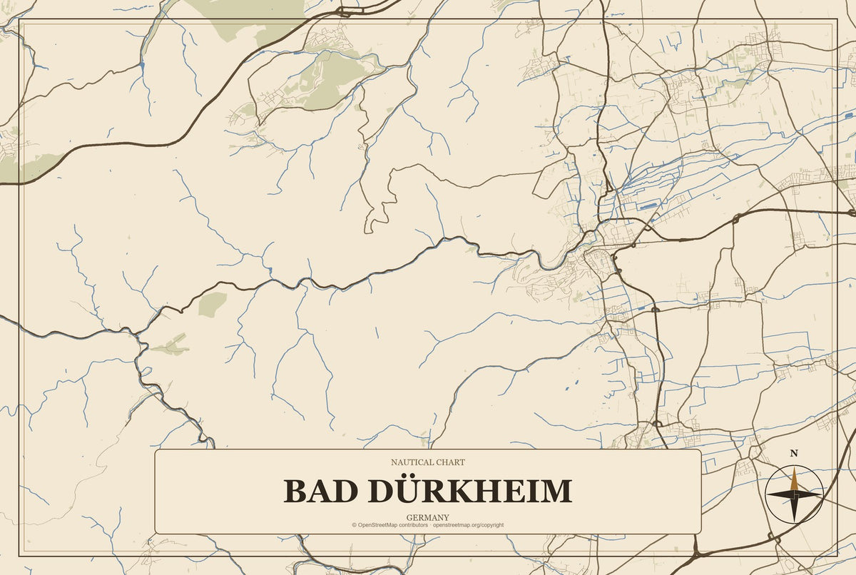 Bad Dürkheim, Germany City Map Aluminum Sign in Heritage Nautical style