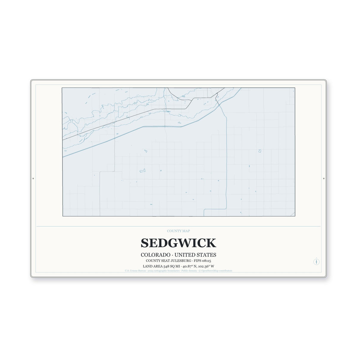 Sedgwick County, Colorado Map Aluminum Sign in Gallery Air style