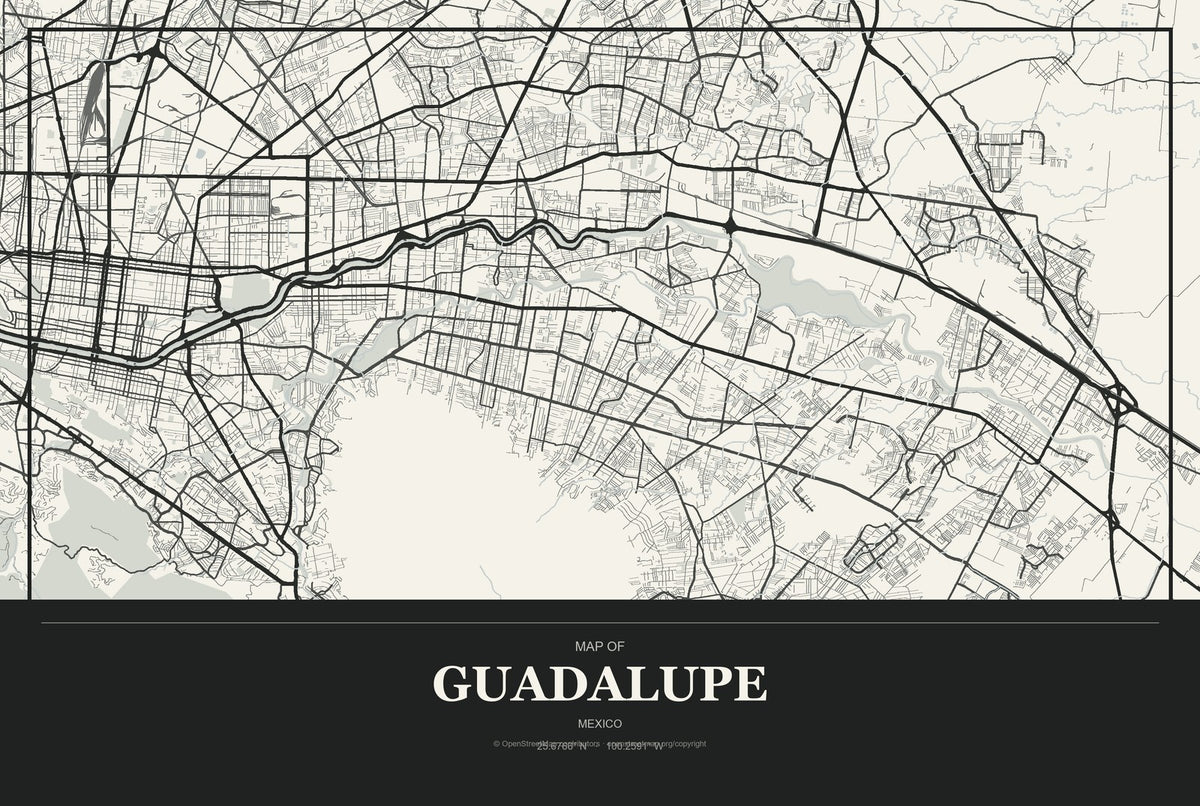Guadalupe, Nuevo León, Mexico City Map Aluminum Sign in Museum Plaque style