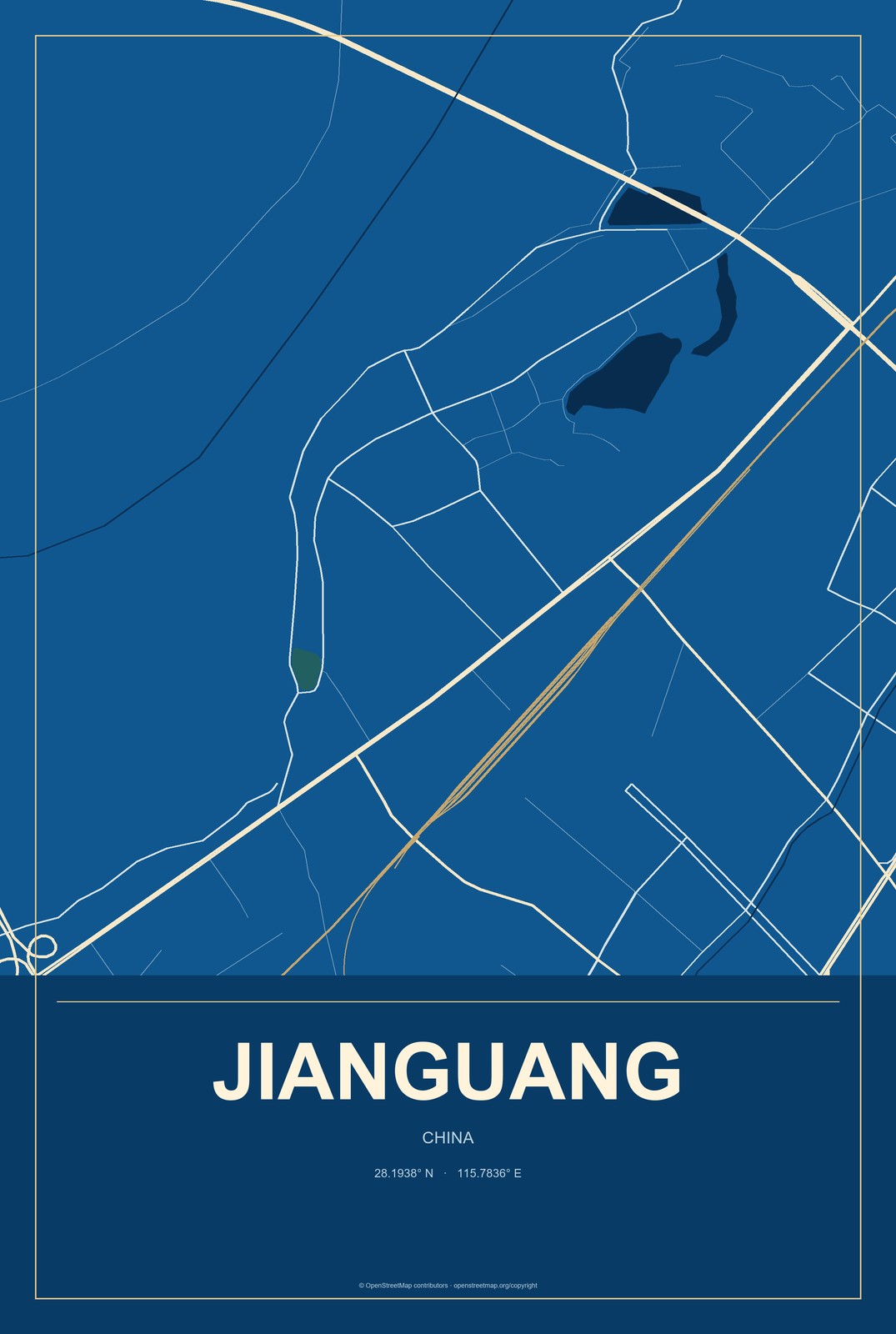 Jianguang, China City Map Aluminum Sign in Harbor Cobalt style