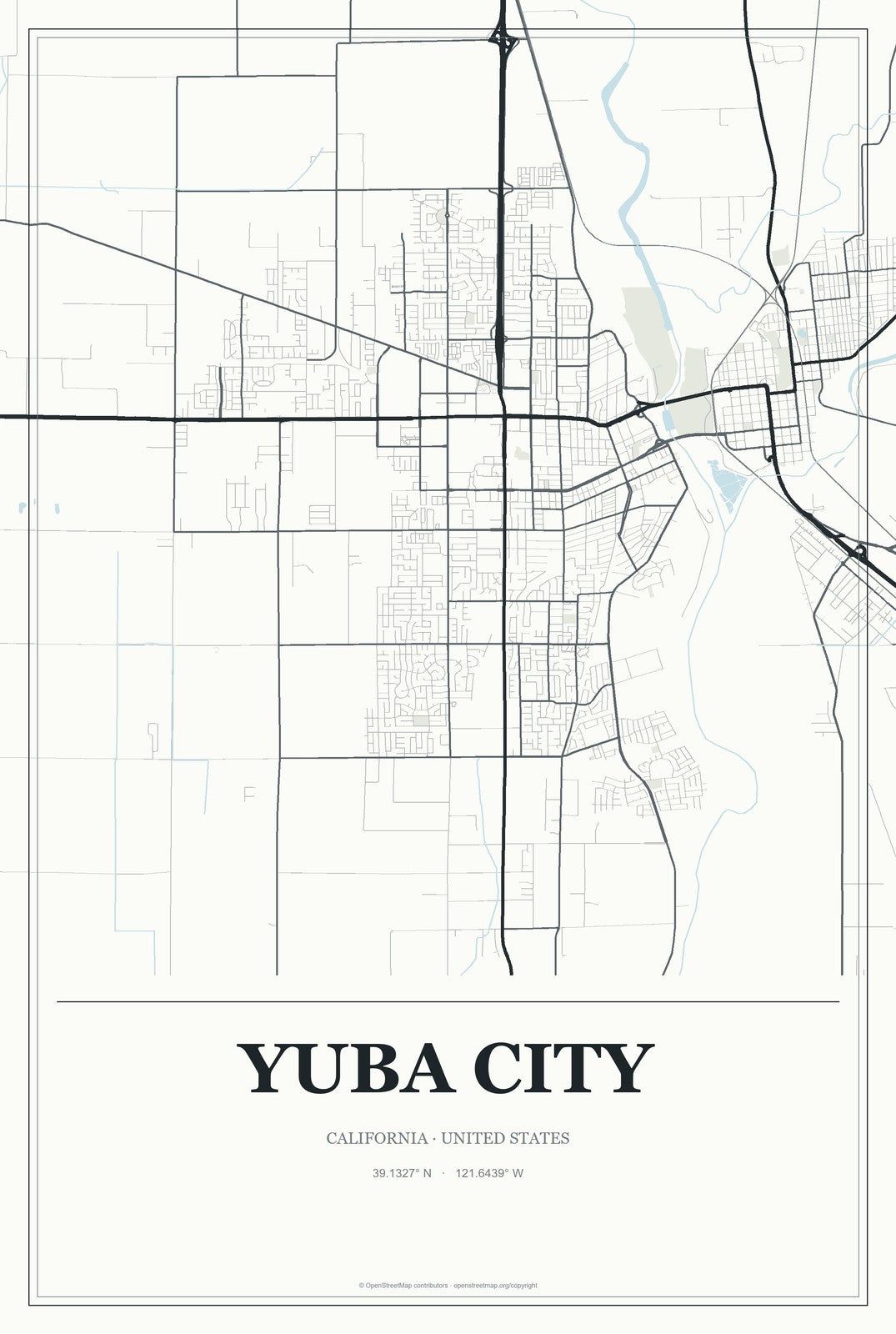 Yuba City, California City Map Aluminum Sign in Gallery Air style