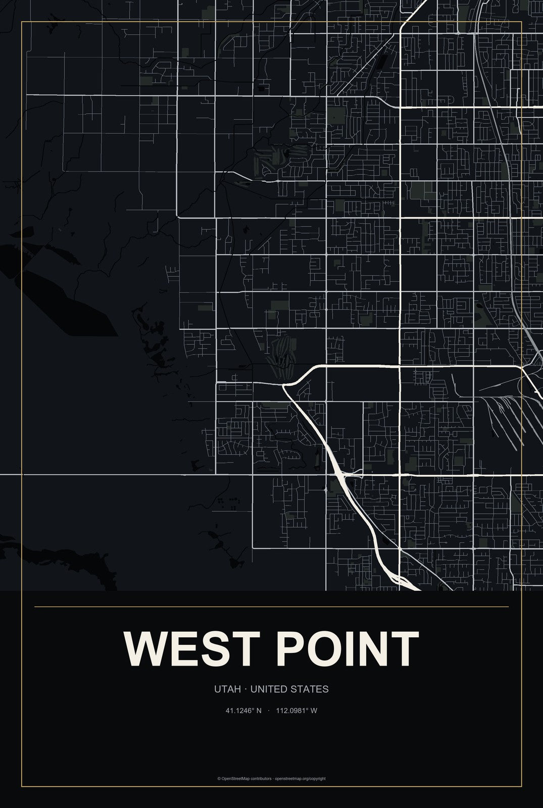 West Point, Utah City Map Aluminum Sign in Metropolitan Noir style
