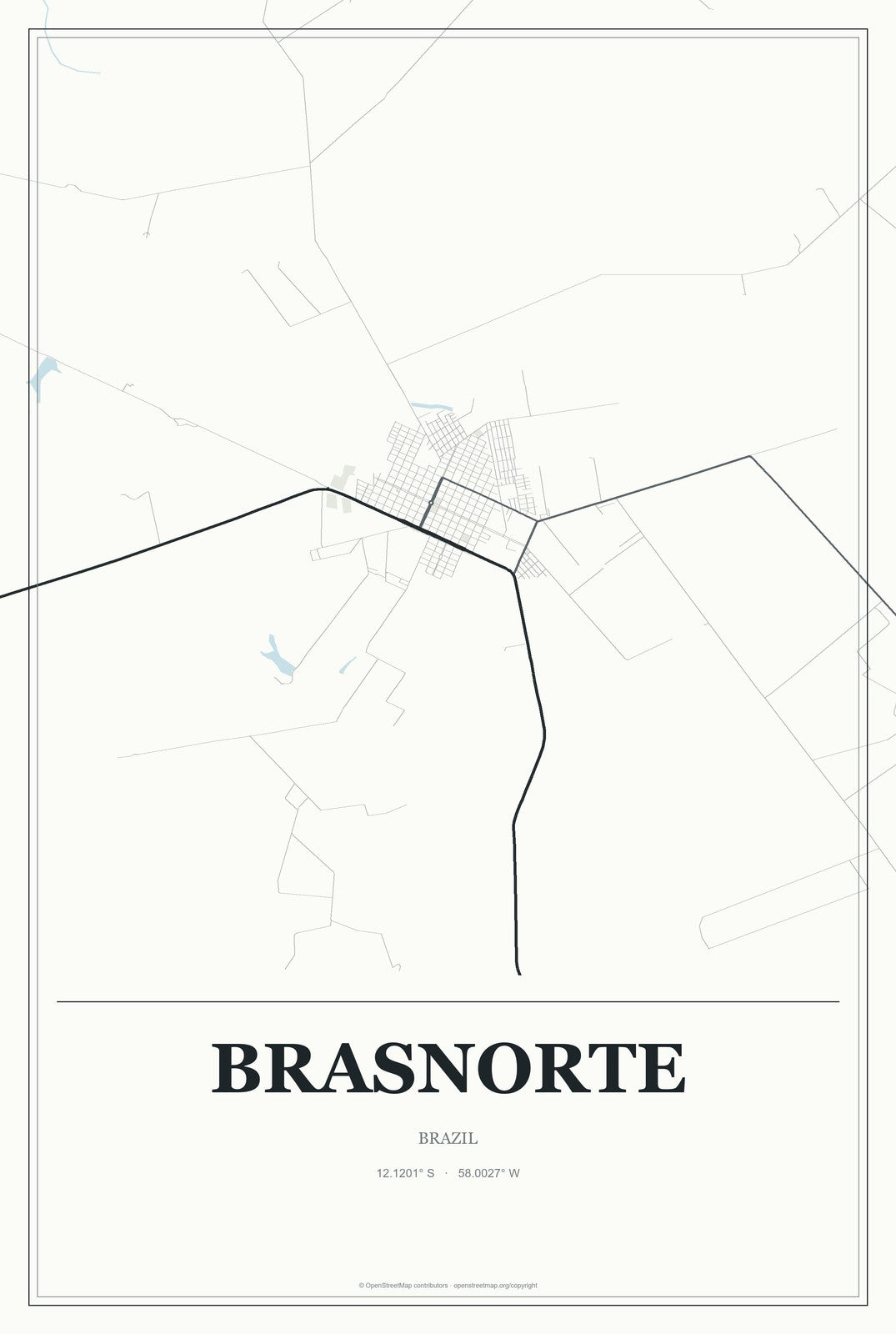 Brasnorte, Brazil City Map Aluminum Sign in Gallery Air style