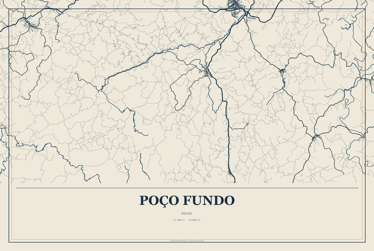 Poço Fundo, Brazil City Map Aluminum Sign in Coastal Cutout style