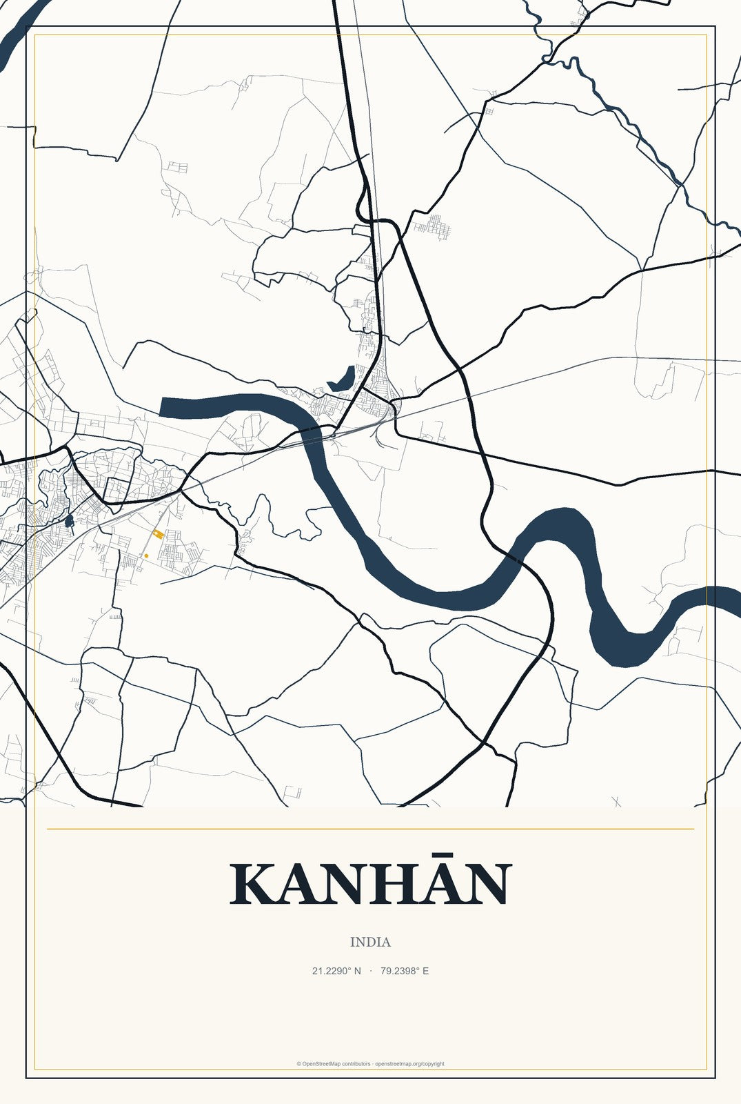 Kanhān, India City Map Aluminum Sign in Citrine Modern style