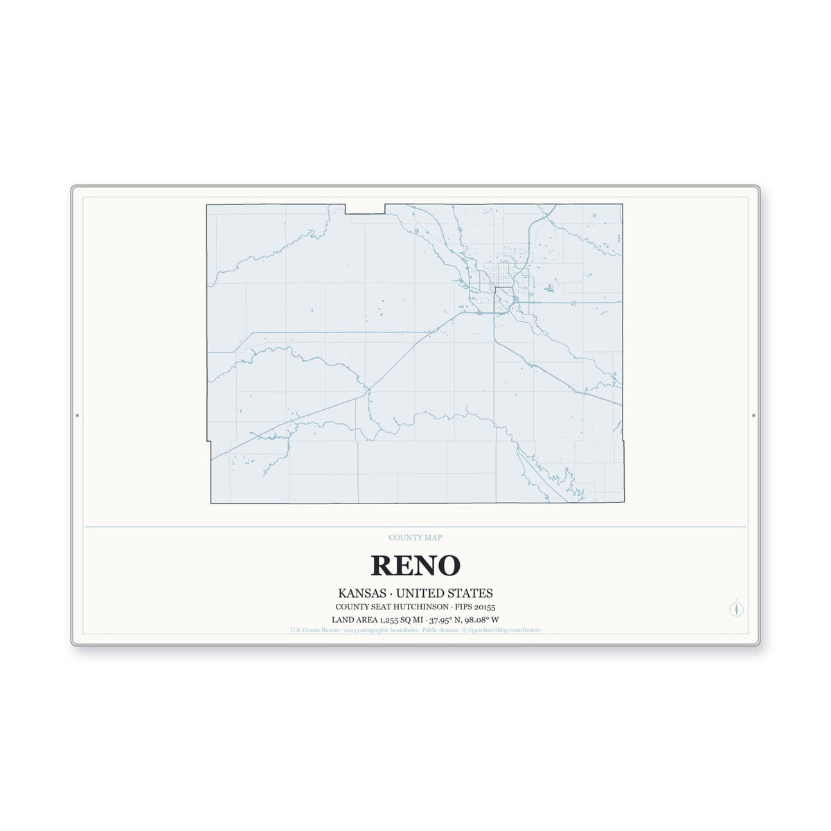 Reno County, Kansas Map Aluminum Sign in Gallery Air style