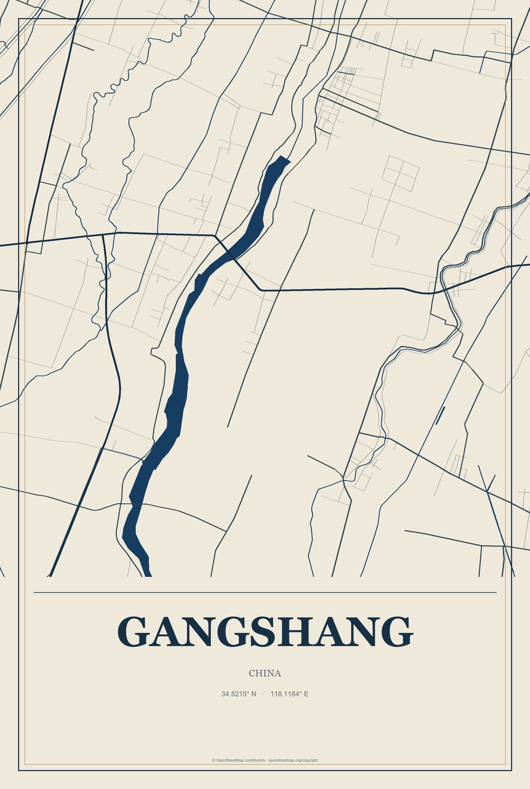 Gangshang, China City Map Aluminum Sign in Coastal Cutout style