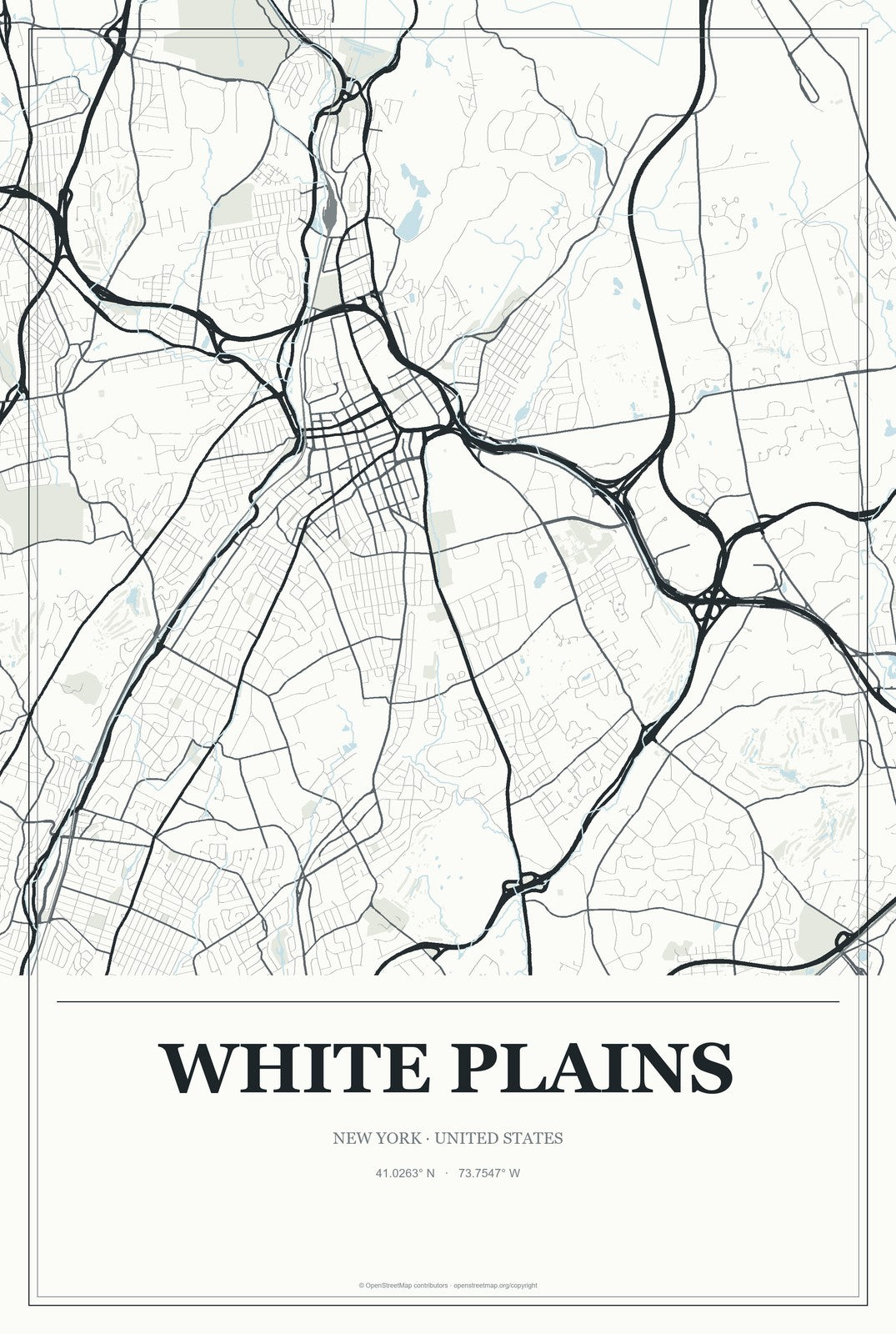 White Plains, New York City Map Aluminum Sign in Gallery Air style