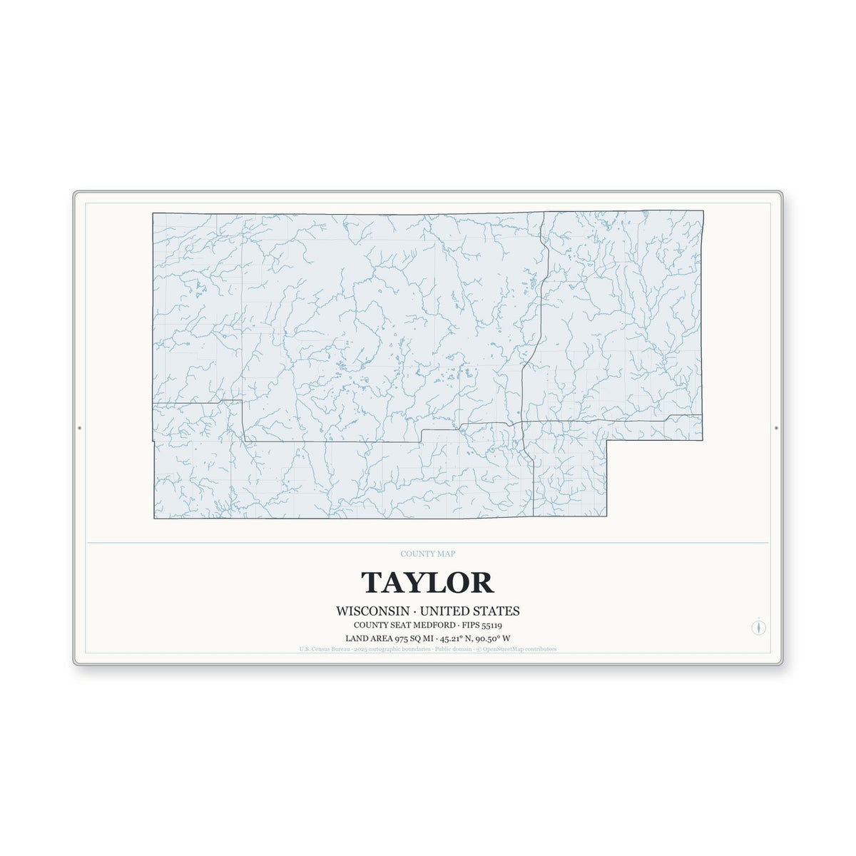 Taylor County, Wisconsin Map Aluminum Sign in Gallery Air style