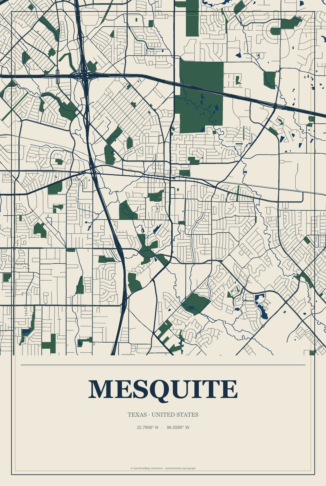 Mesquite, Texas City Map Aluminum Sign in Coastal Cutout style