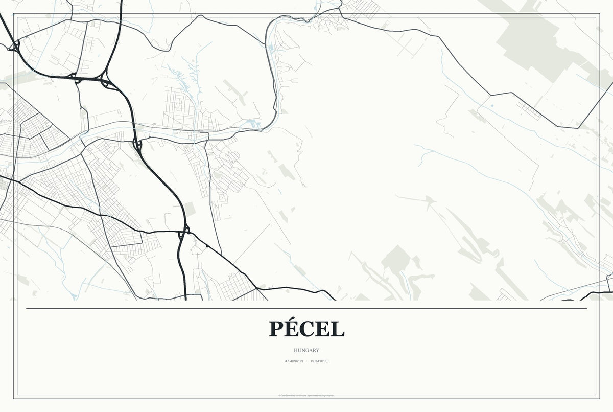 Pécel, Hungary City Map Aluminum Sign in Gallery Air style