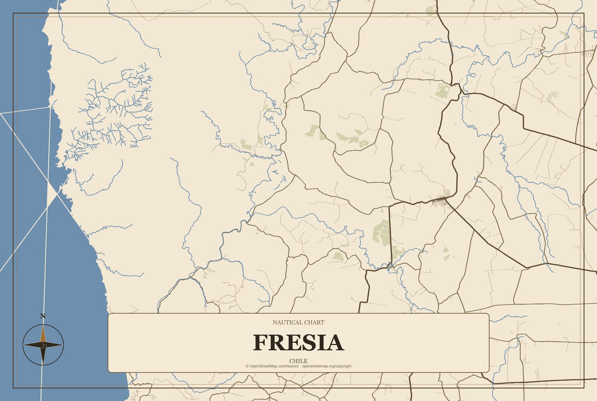 Fresia, Chile City Map Aluminum Sign in Heritage Nautical style