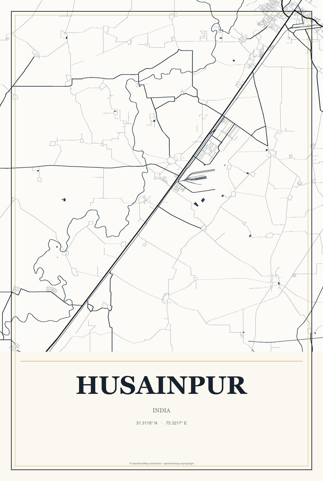 Husainpur, India City Map Aluminum Sign in Citrine Modern style