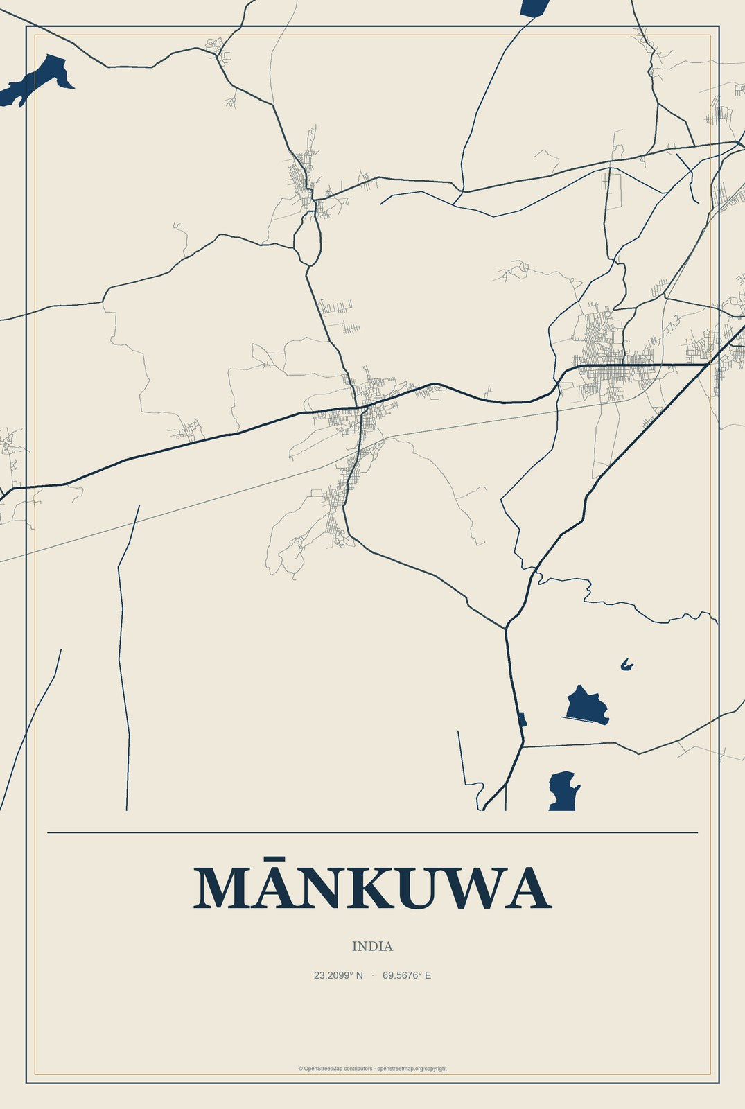 Mānkuwa, India City Map Aluminum Sign in Coastal Cutout style
