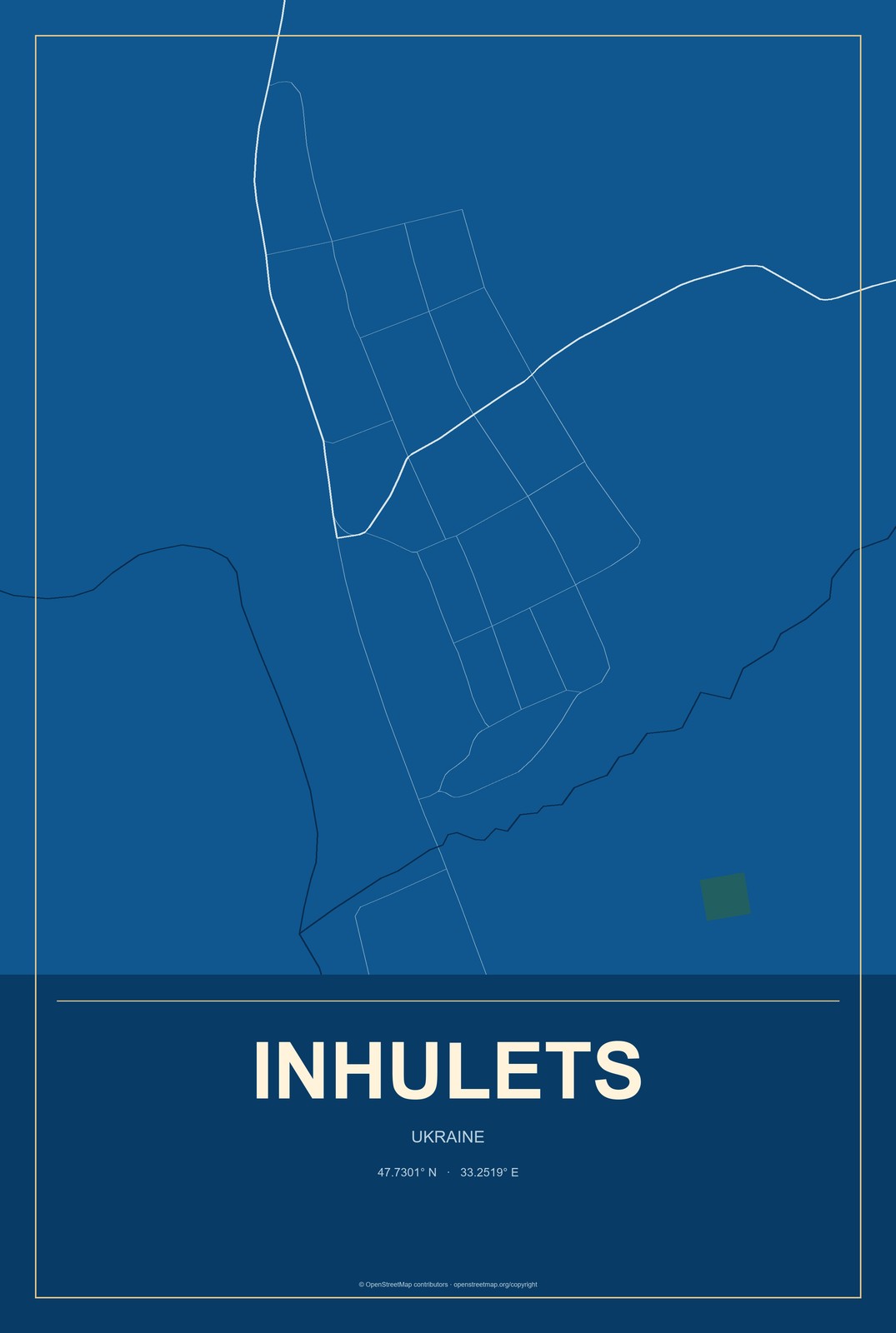 Inhulets, Ukraine City Map Aluminum Sign in Harbor Cobalt style