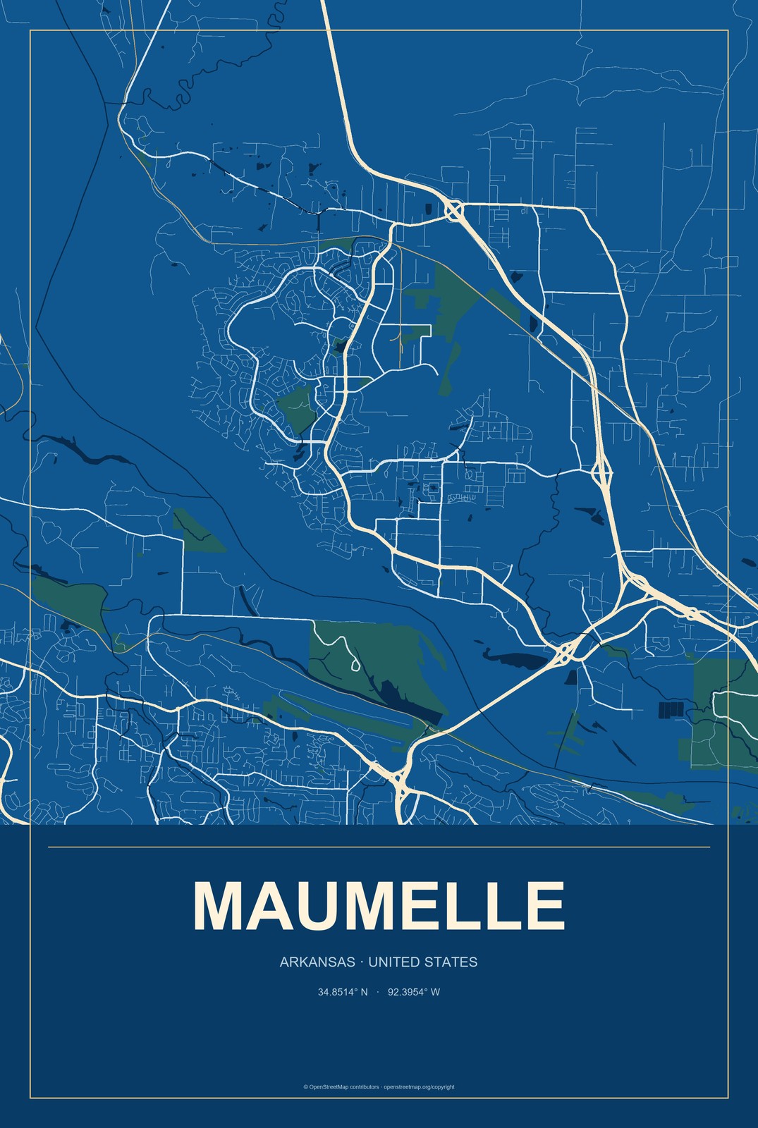 Maumelle, Arkansas City Map Aluminum Sign in Harbor Cobalt style