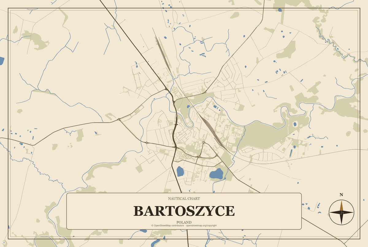 Bartoszyce, Poland City Map Aluminum Sign in Heritage Nautical style