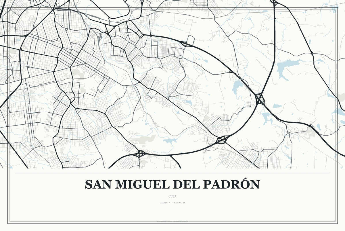 San Miguel del Padrón, Cuba City Map Aluminum Sign in Gallery Air style