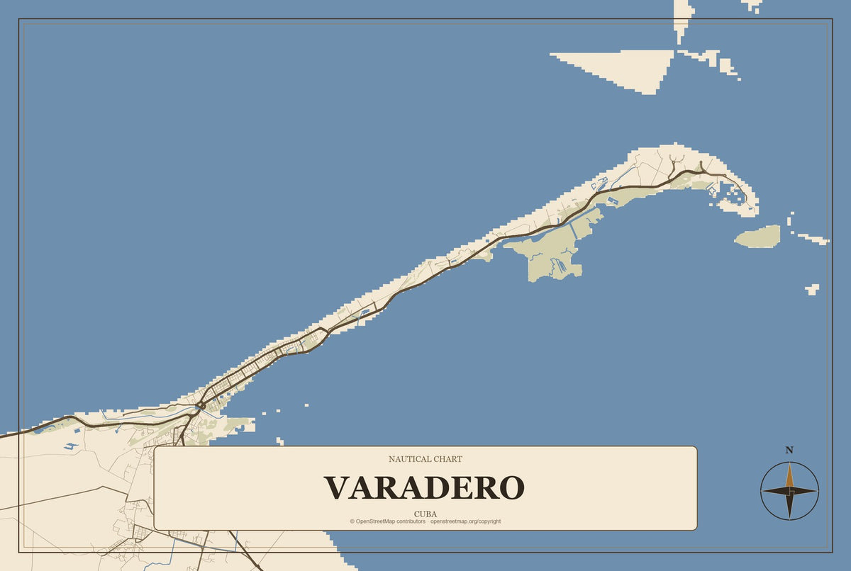 Varadero, Cuba City Map Aluminum Sign in Heritage Nautical style