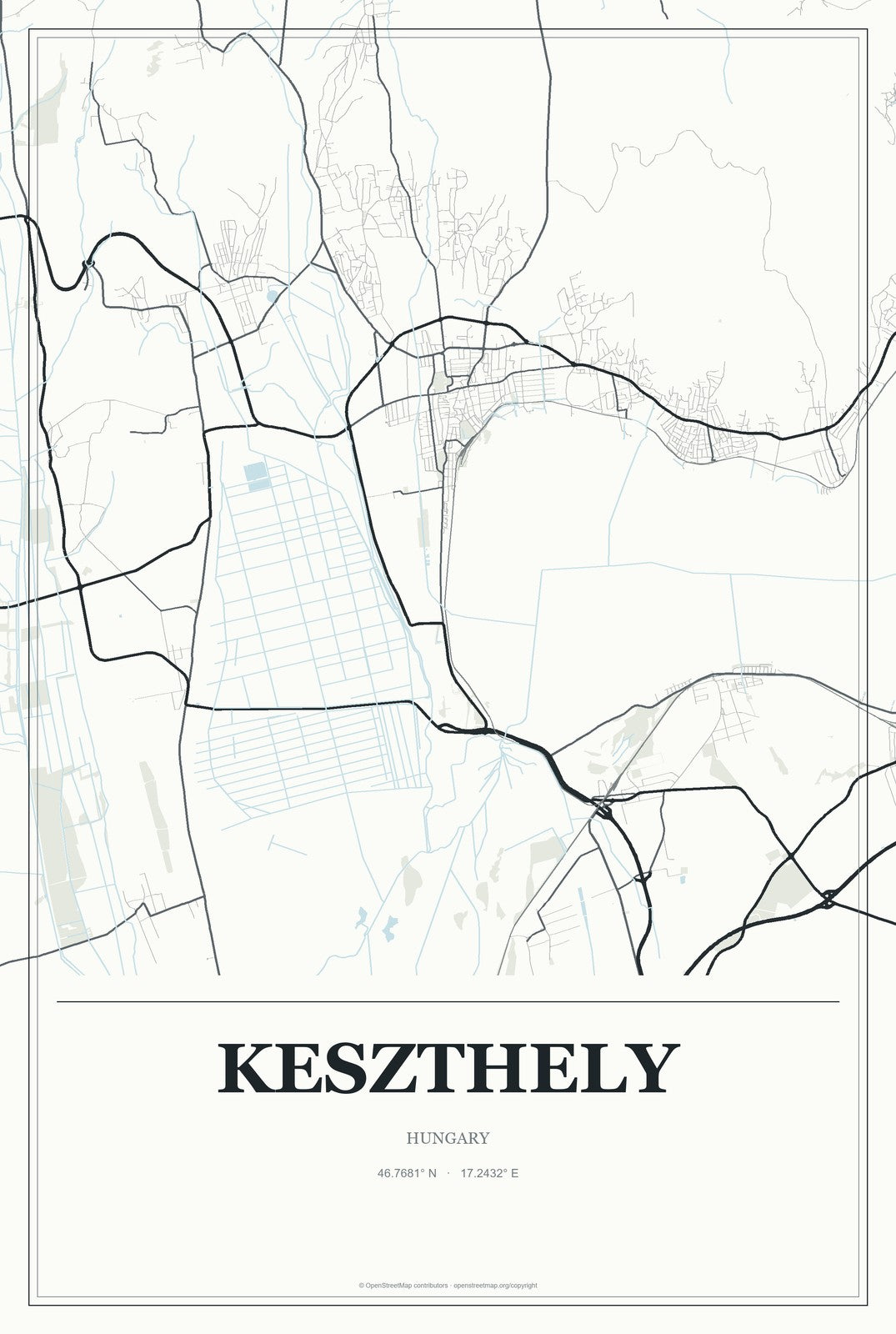 Keszthely, Hungary City Map Aluminum Sign in Gallery Air style