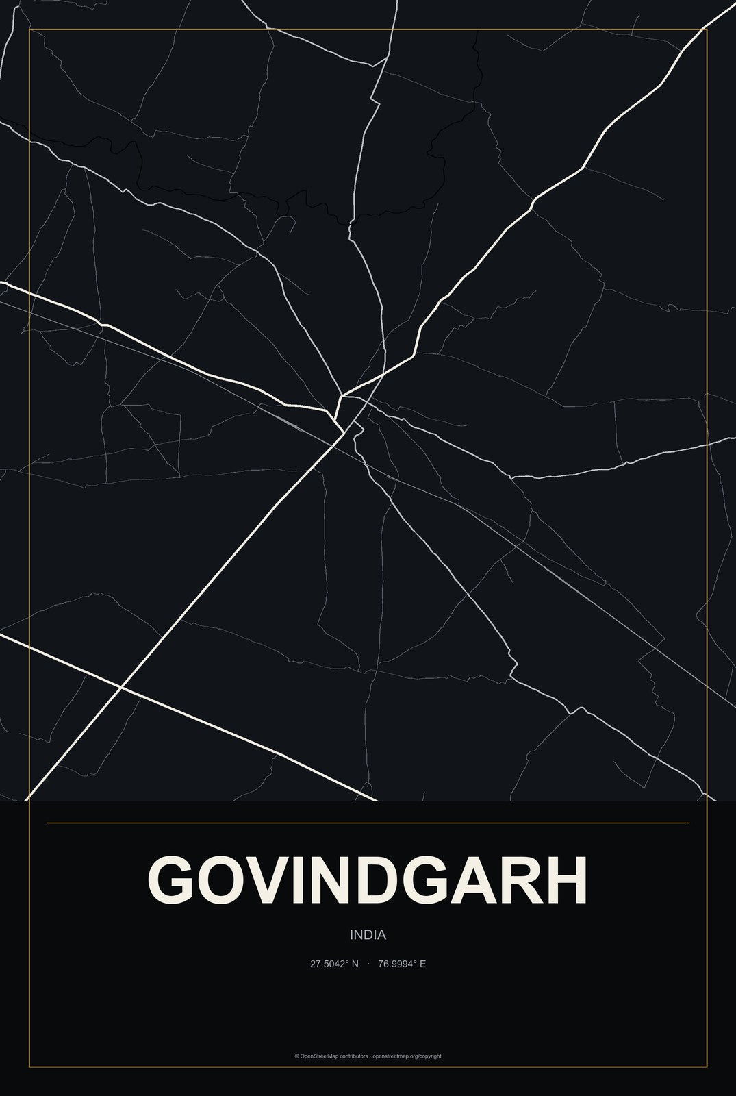 Govindgarh, Rajasthan, India City Map Aluminum Sign in Metropolitan Noir style