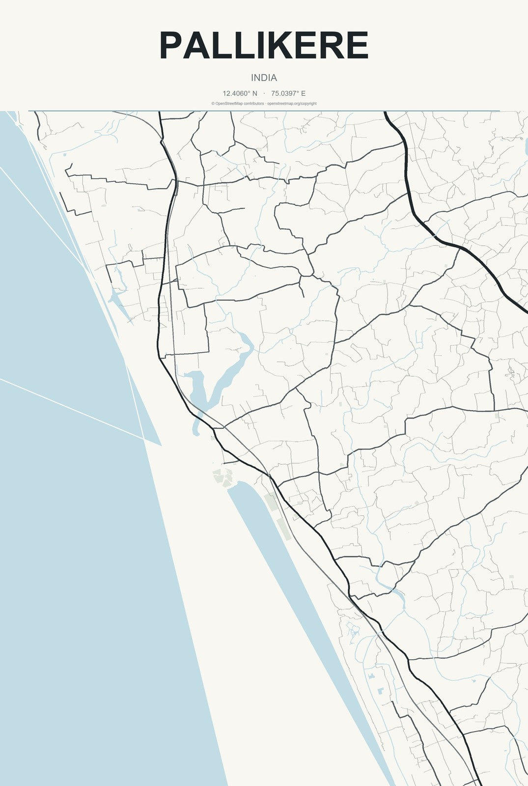 Pallikere, India City Map Aluminum Sign in Headline Atlas style
