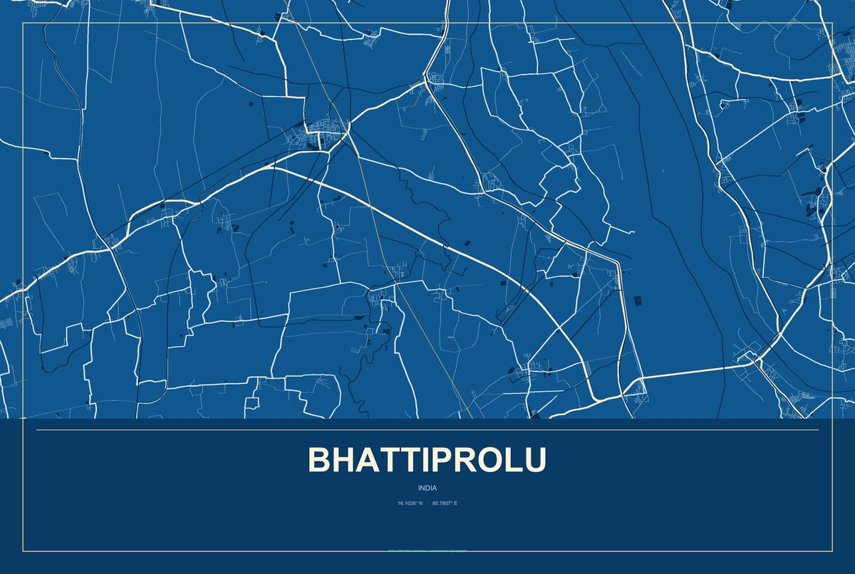 Bhattiprolu, India City Map Aluminum Sign in Harbor Cobalt style