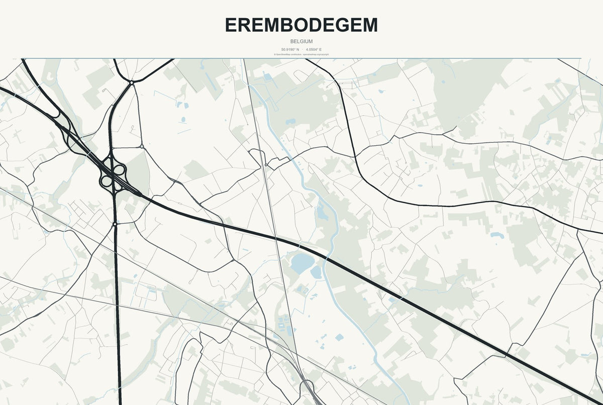Erembodegem, Belgium City Map Aluminum Sign in Headline Atlas style