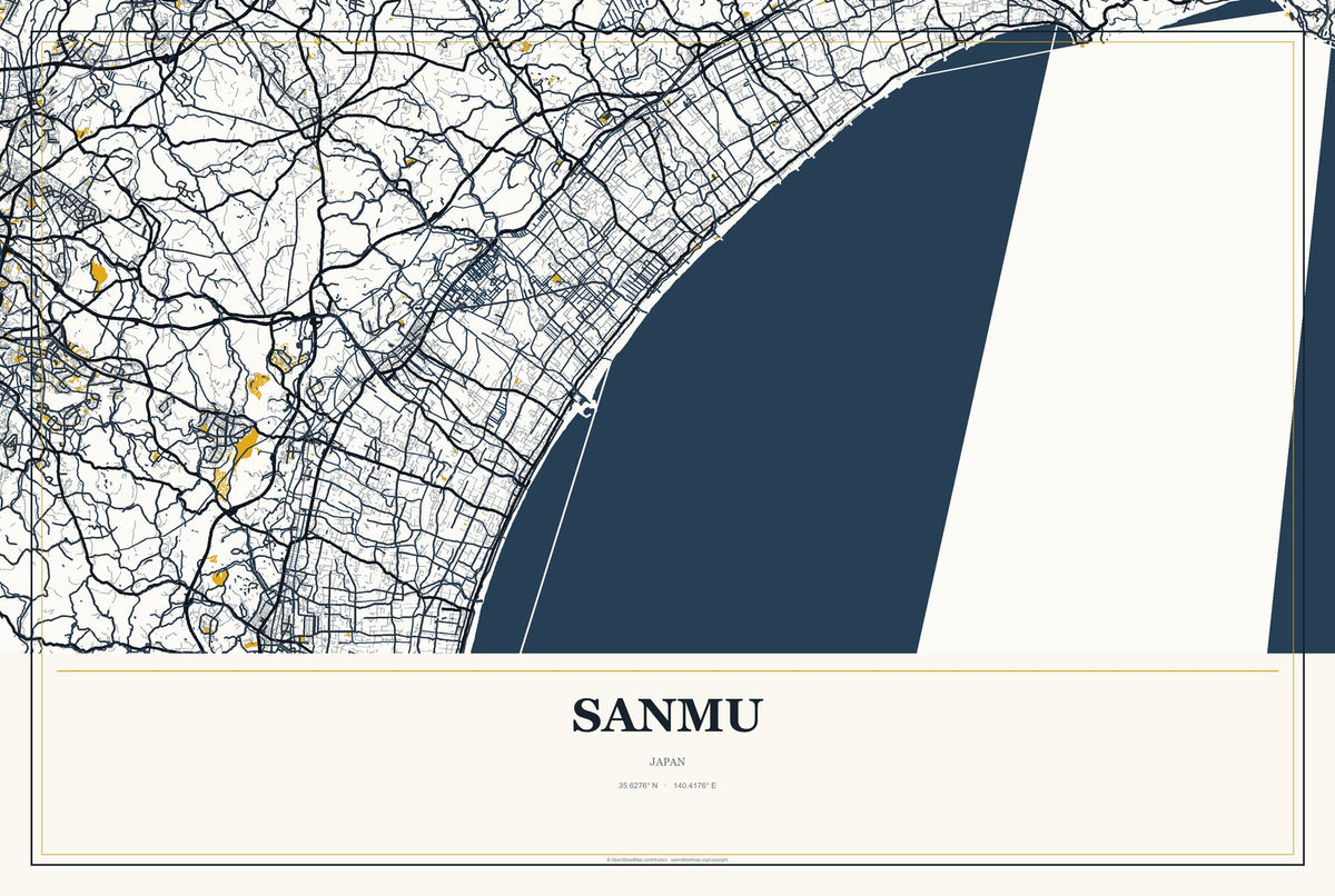 Sanmu, Japan City Map Aluminum Sign in Citrine Modern style