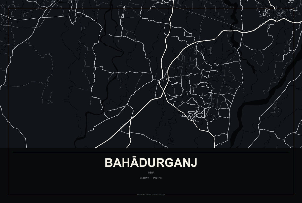 Bahādurganj, India City Map Aluminum Sign in Metropolitan Noir style